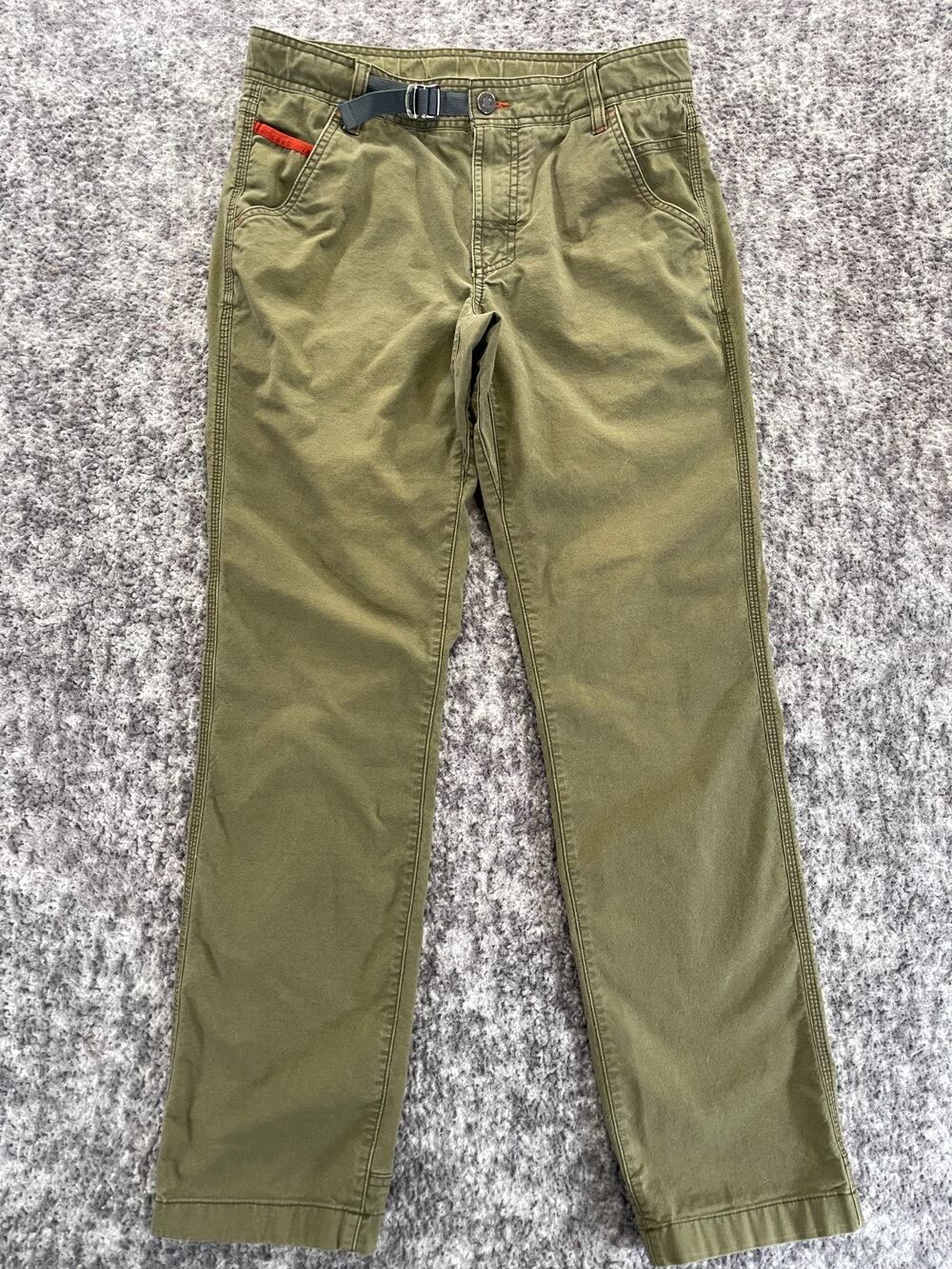 LL Bean Pants Belted Mens 30x32 fit 32x31 Green Canvas Workwear Outdoor Hiking